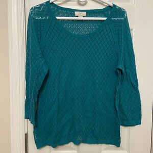 Sheer Ann Taylor LOFT cotton teal sweater